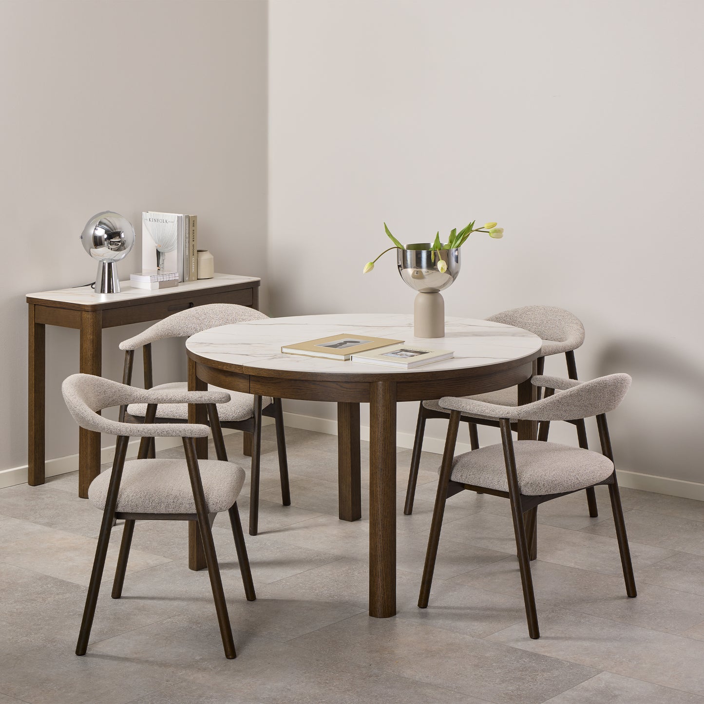 Southampton Round Extendable Dining Table in Cream Ceramic 120cm