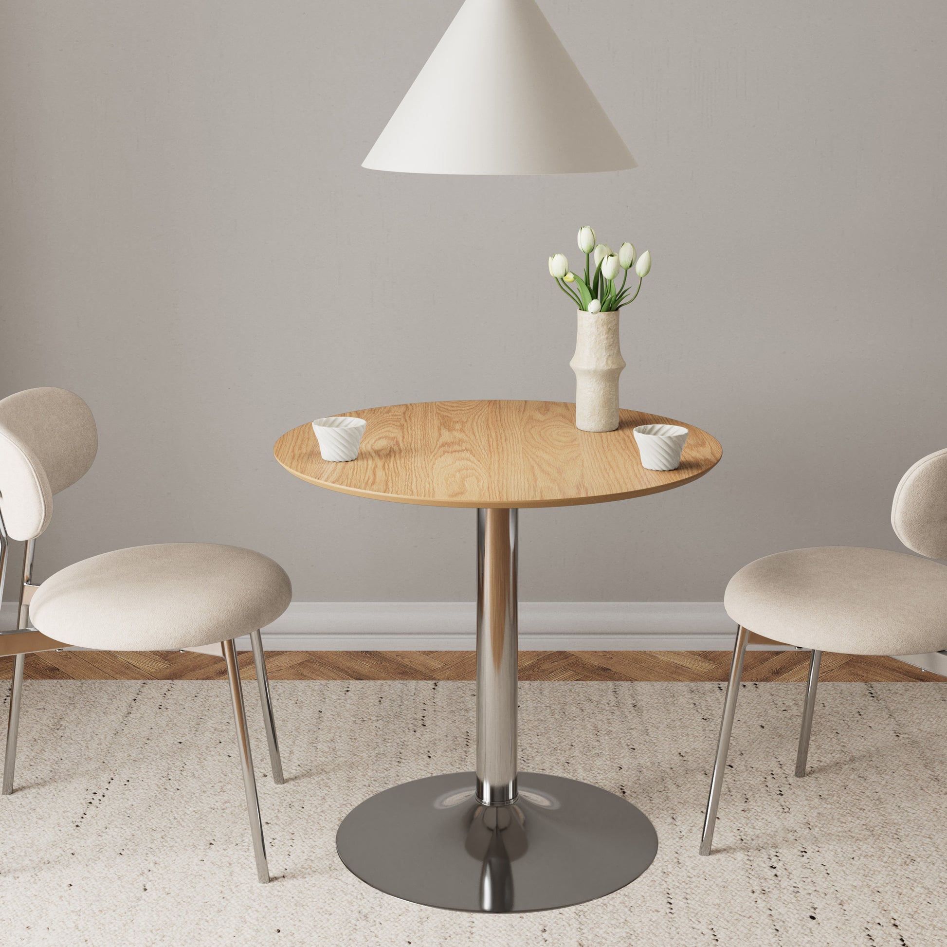 Ibiza Round Caf� Table in Matt Oak with Chrome Base