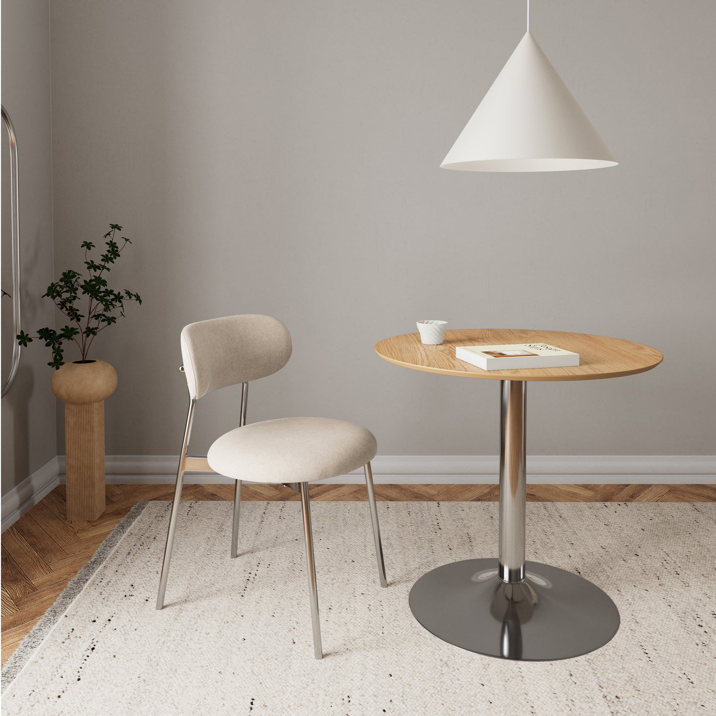 Ibiza Round Caf� Table in Matt Oak with Chrome Base