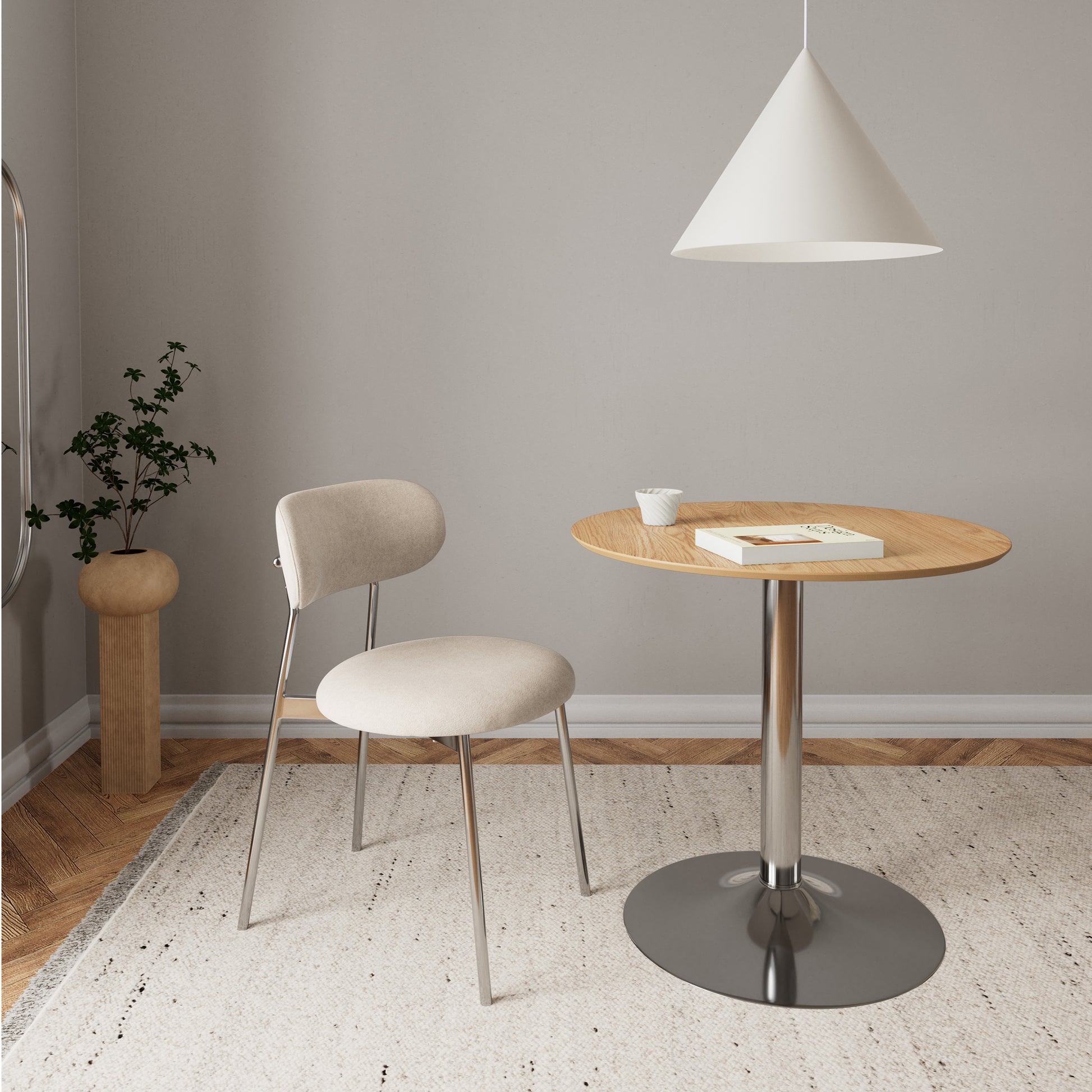Ibiza Round Caf� Table in Matt Oak with Chrome Base