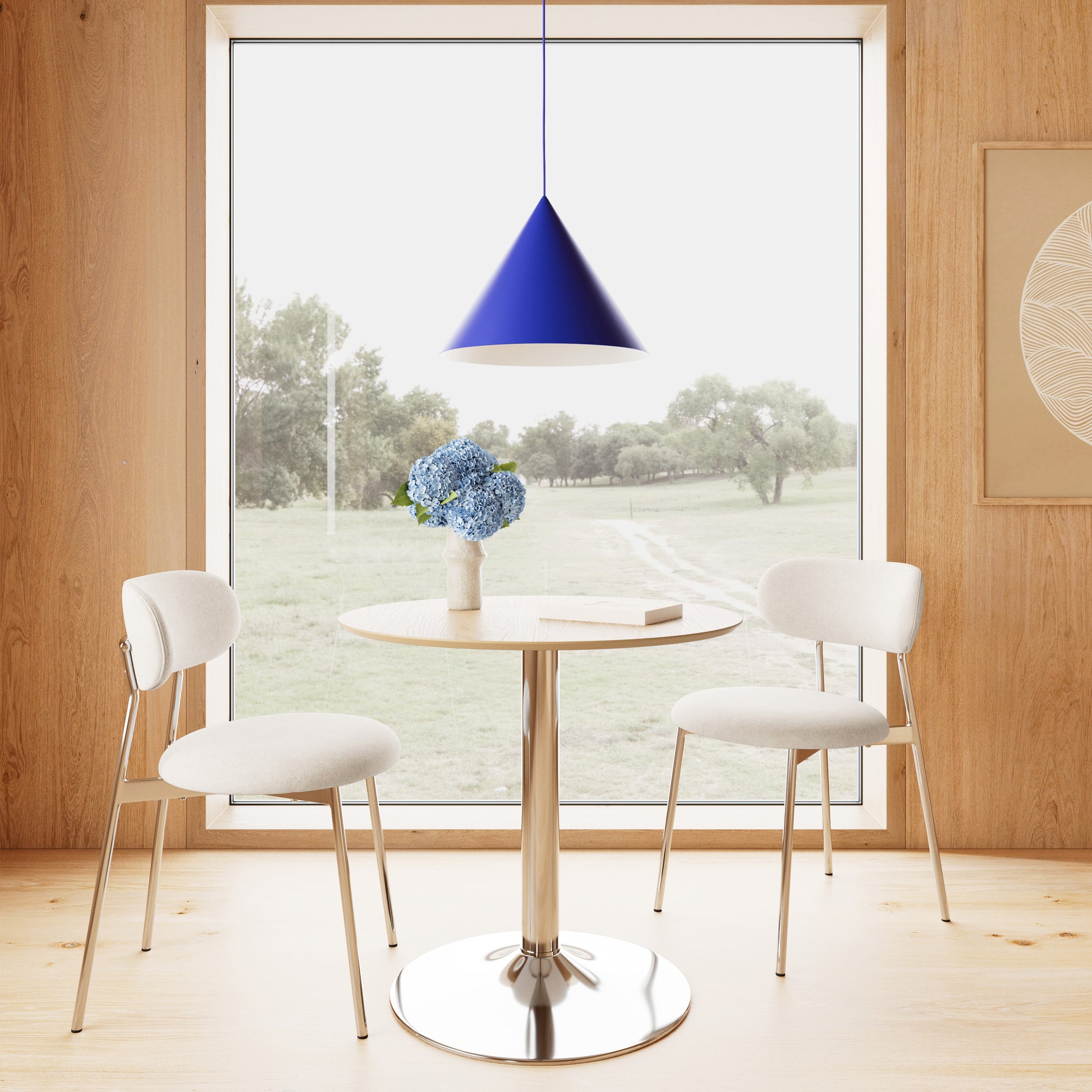 Ibiza Round Caf� Table in Matt Oak with Chrome Base