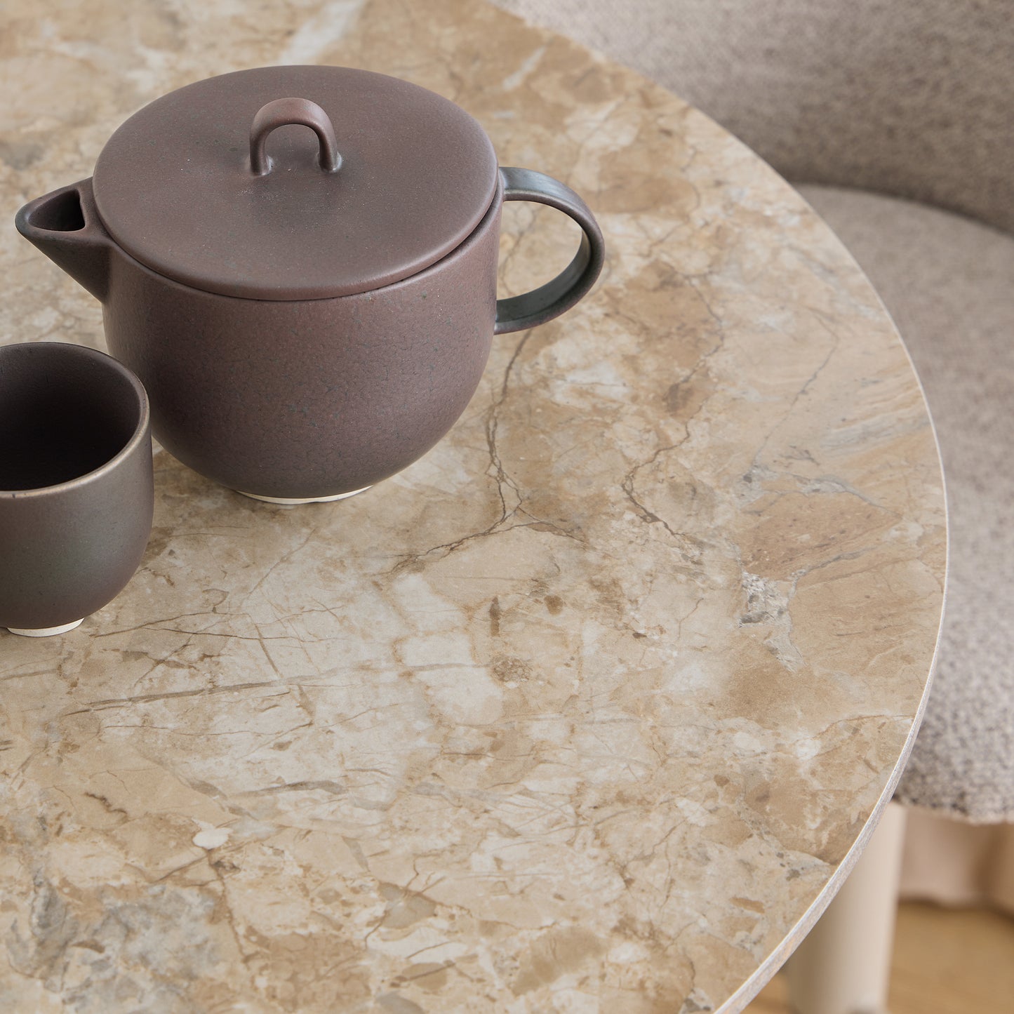 Malta Round Bar Table in Brown Ceramic with Grey Base