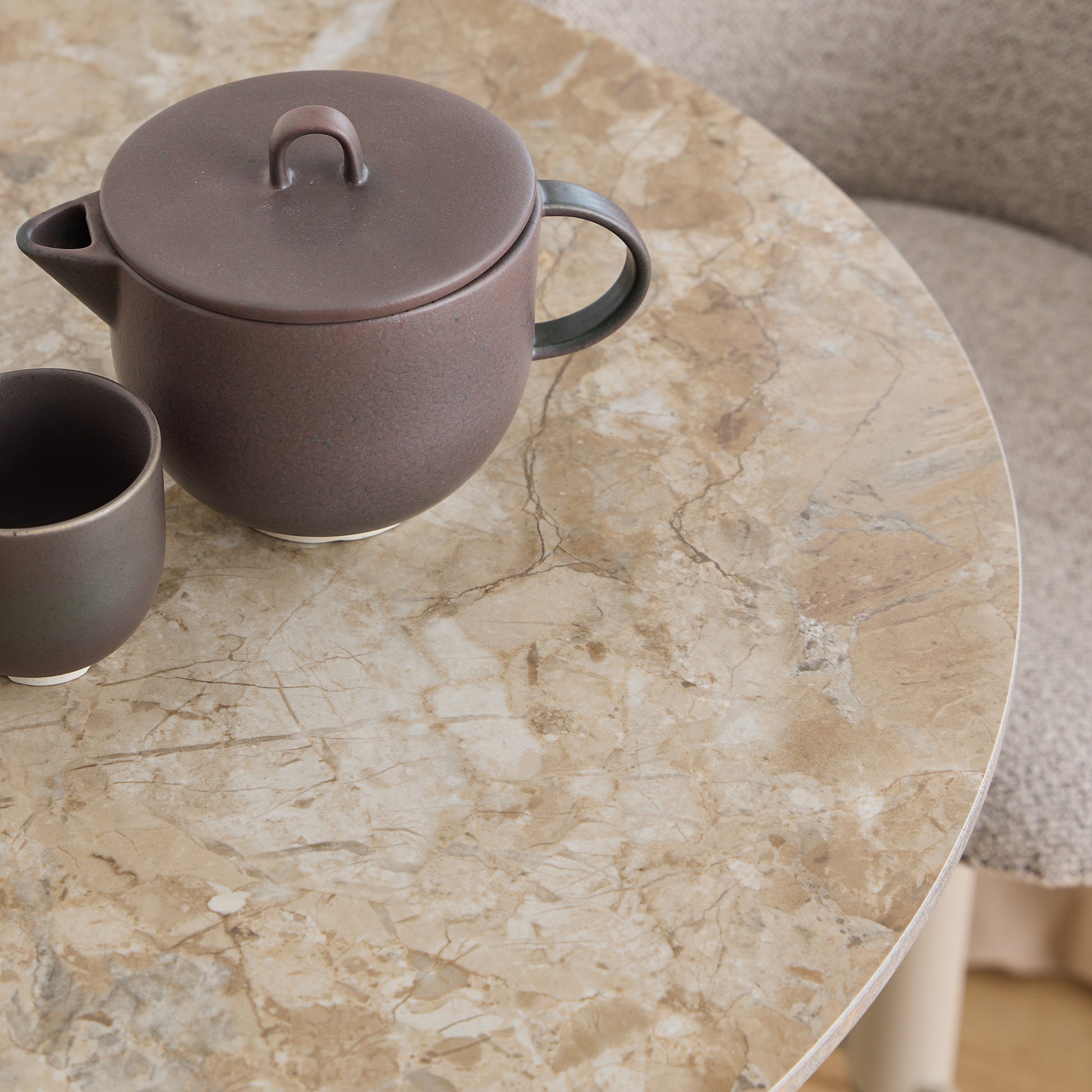 Malta Round Bar Table in Brown Ceramic with Grey Base