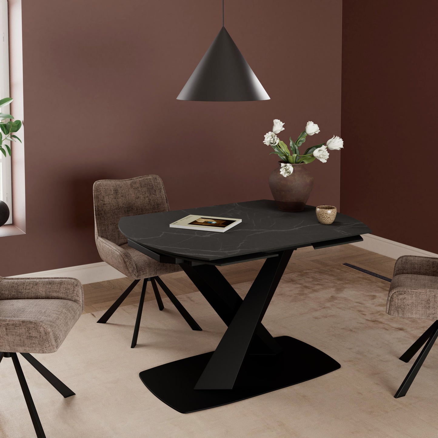 Morella Oval Extending Dining Table in Black Ceramic 120�180cm