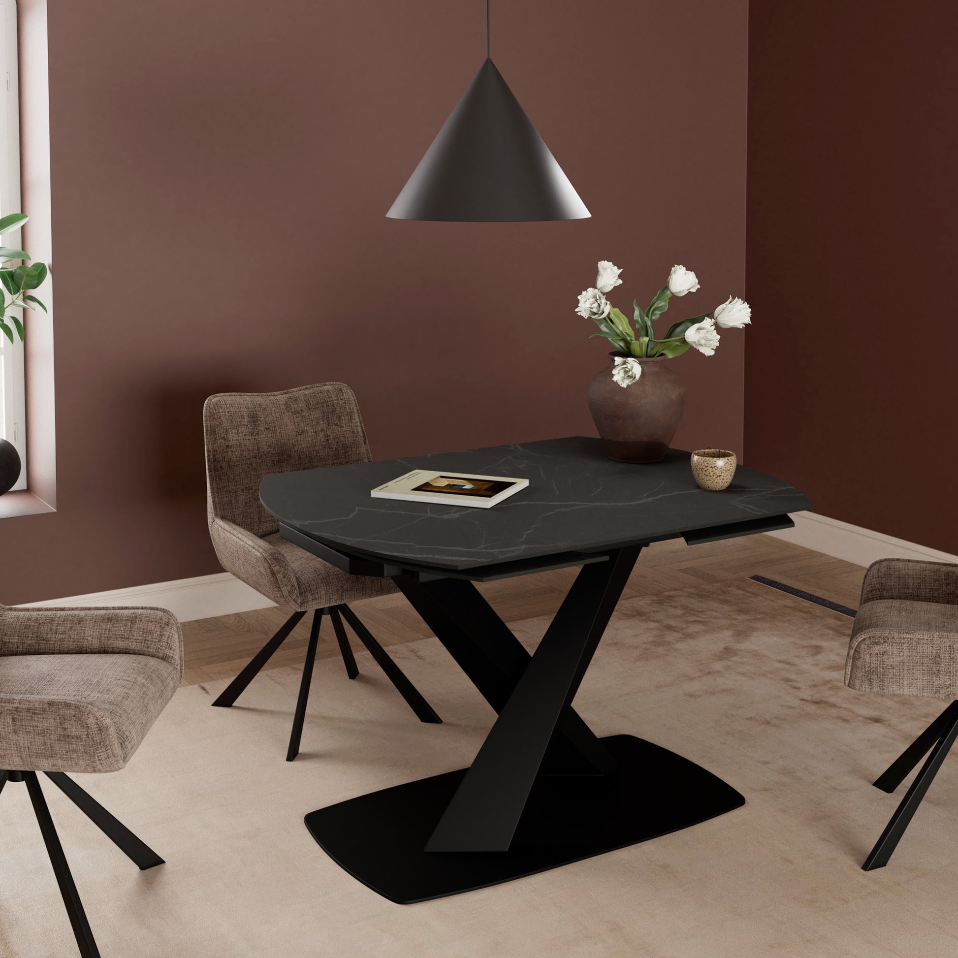 Morella Oval Extending Dining Table in Black Ceramic 120�180cm