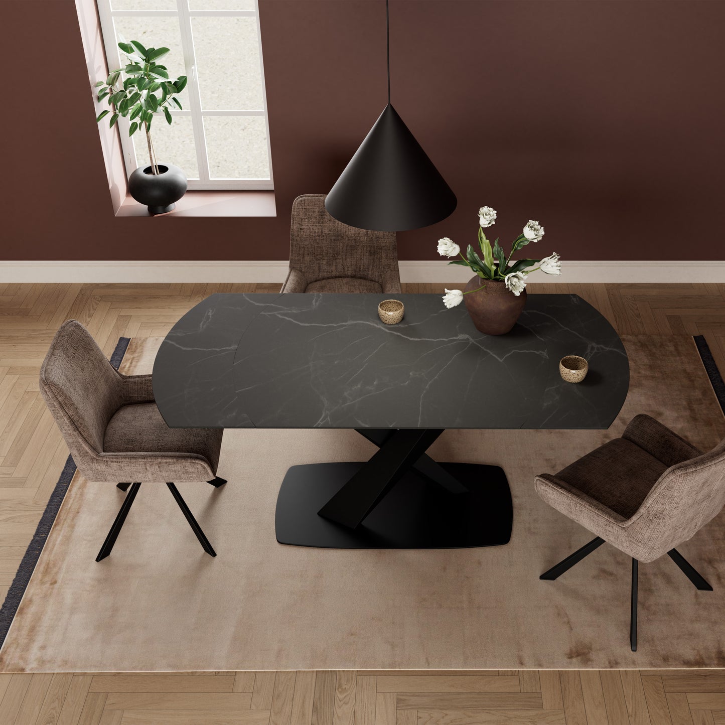 Morella Oval Extending Dining Table in Black Ceramic 120�180cm
