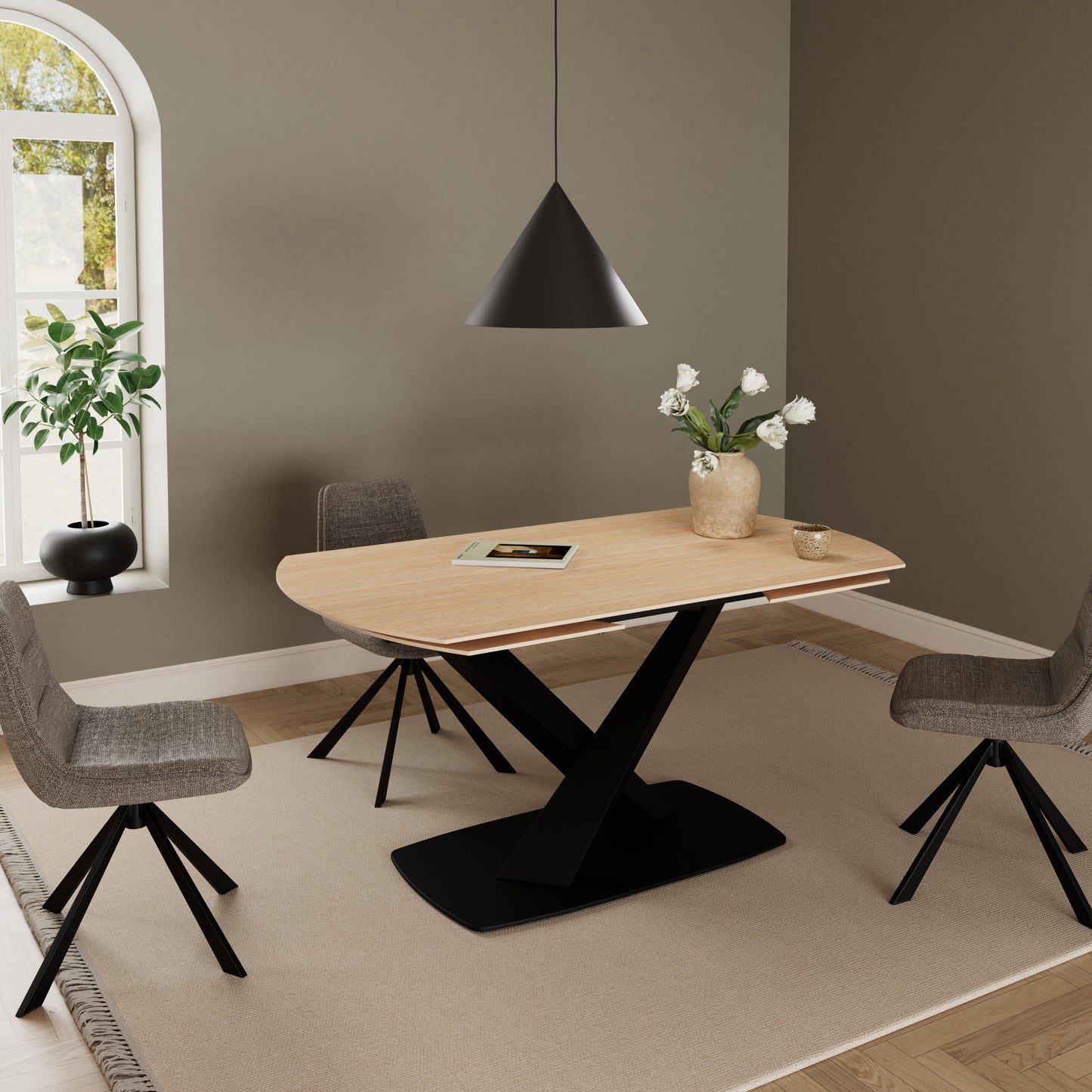 Morella Oval Extending Dining Table in Sand Ceramic 160�240cm