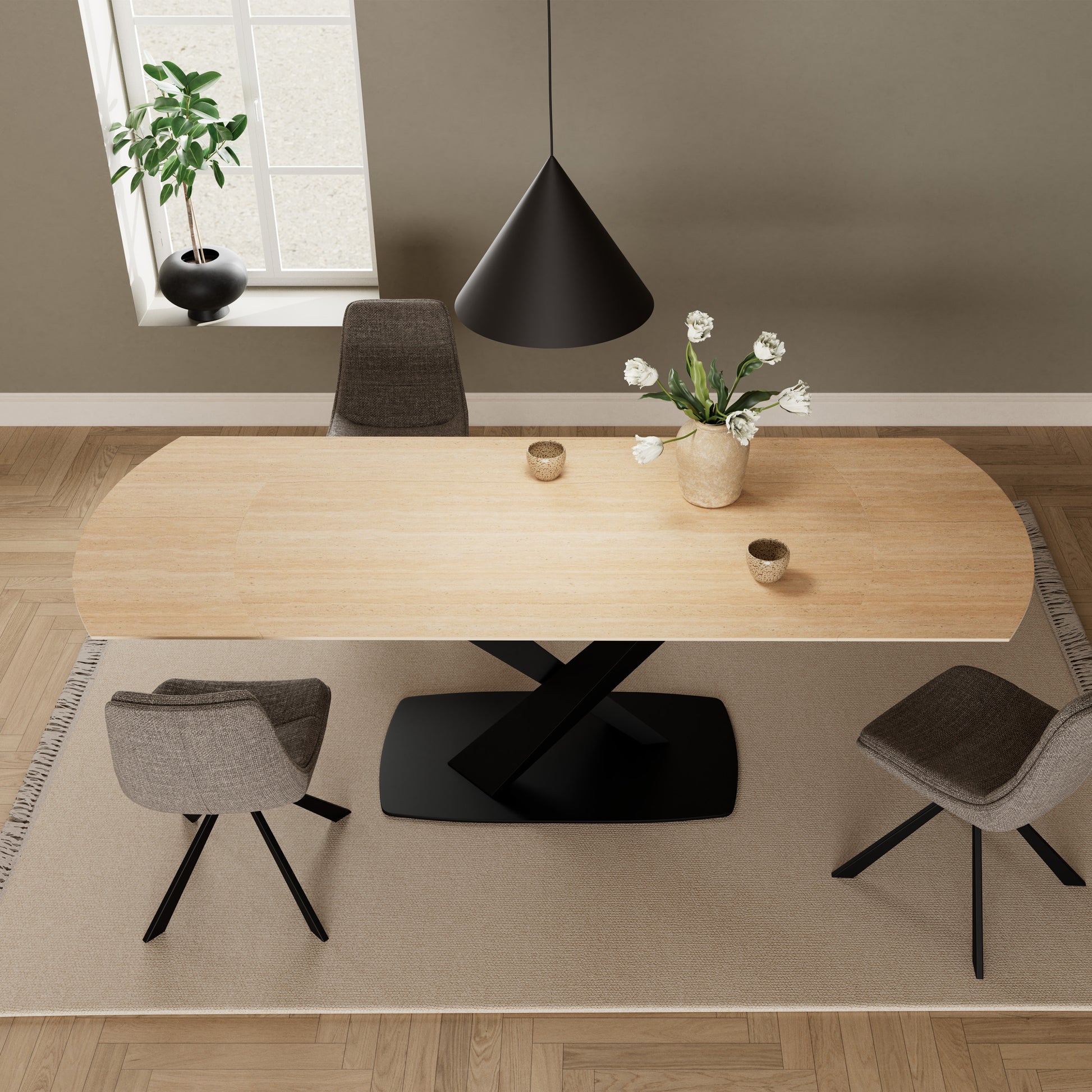 Morella Oval Extending Dining Table in Sand Ceramic 160�240cm