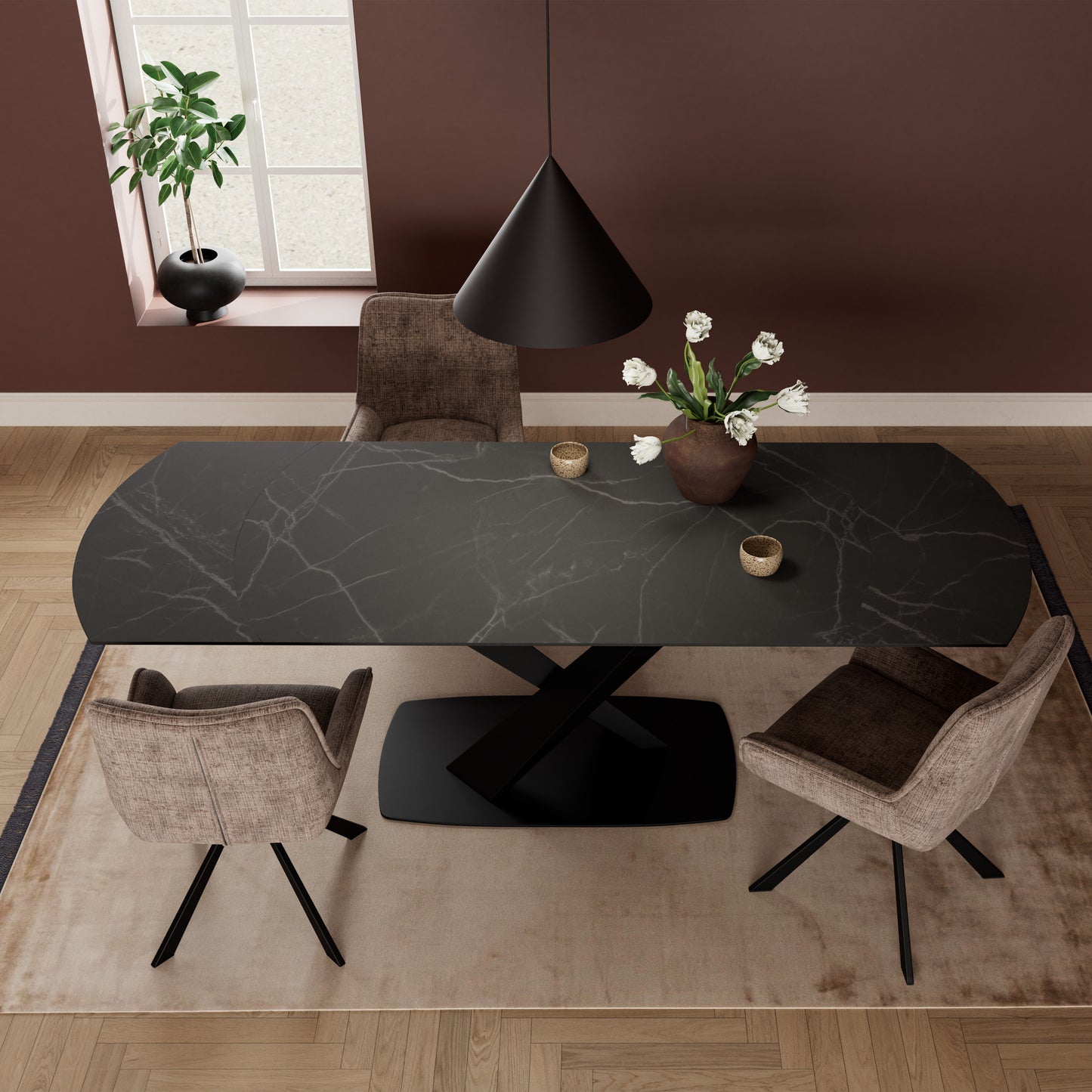 Morella Oval Extending Dining Table in Black Ceramic 160�240cm